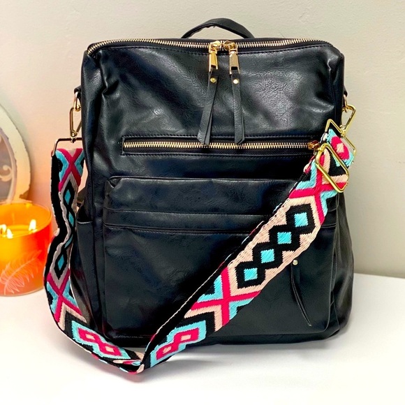 NEW Crossbody Strap for any Bag in Aqua Geo 💗🖤 - Picture 1 of 9